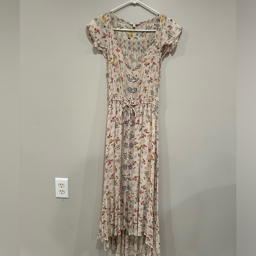 Lucky Brand High/Low Floral Flutter Sleeve Dress